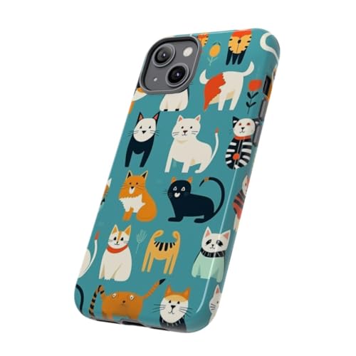 Coque chat coloré iPhone 14 Plus rigide et brillante pour illuminer vos selfies