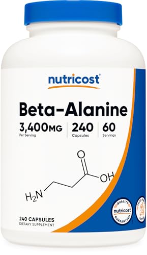 Nutricost Beta-Alanine Capsules 3400mg, 240 Capsules (60 Serv) - Potent Beta Alanine, Gluten Free &...