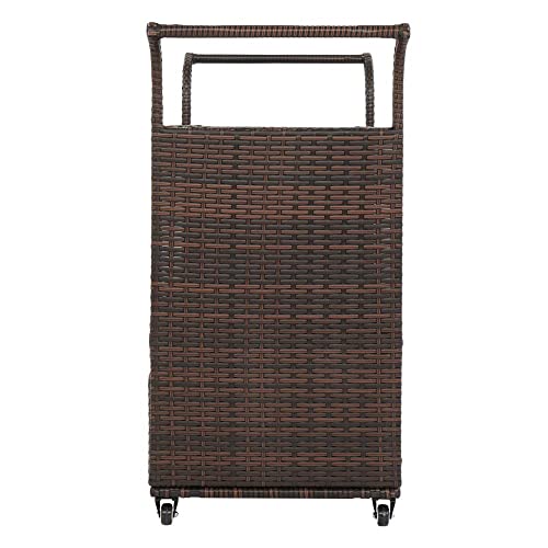Rolling Outdoor Serving Cart with Rattan Bar and Brown Wicker Sideboard - Stylish Furniture Wheels for Drinks Snacks and Meals