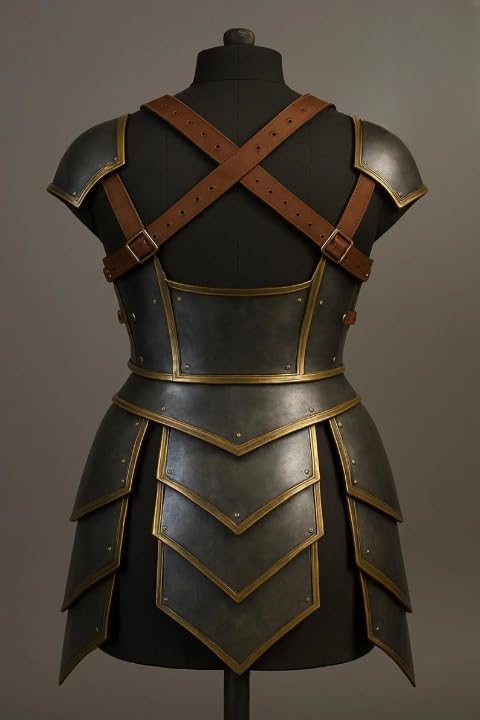 NauticalMart Women’s Medieval Steel Cuirass Fantasy Lady Breastplate Armor with Tasset Belt LARP, Cosplay Steel Body Armor Set Halloween & Theatrical Play Costume (Design 2)