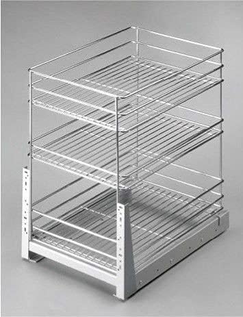 Pull-Out Under Cupboard Larder Kitchen Wire Mash Front Mounting Cargo Baskets with Soft Self Close (Chrome, 500mm)