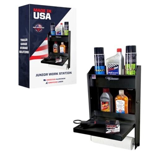 Pit Posse 458BK Jr Work Station Storage Cabinet Shelf Rack Holder Caddy - Made in USA - Garage Enclosed Race Trailer Automotive Mechanics Shop Storage Organizer Aluminum (Black)