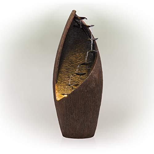 Alpine Corporation GIL122 Alpine 43" Tall Indoor/Outdoor Tiered Replaceable LED Lights Fountain, Brown