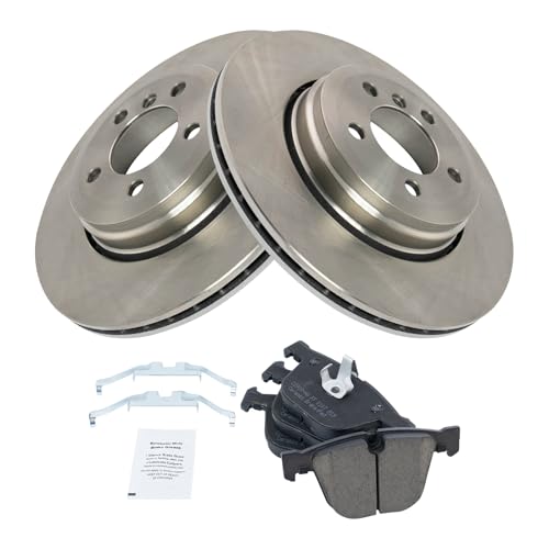 Image of TRQ Rear Brake Pad and Rotor Set Ceramic Compatible with 2008-2010 BMW 535i 2004-2005 545i 645Ci 2006-2010 550i 2007-2010 650i