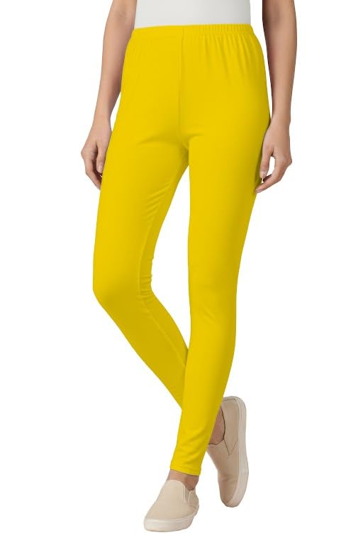 Image of Women's Cotton Lycra Ankle Length Leggings | Regular Rise, Soft 4 Way Stretch Fabric | Casual & Ethnic Wear