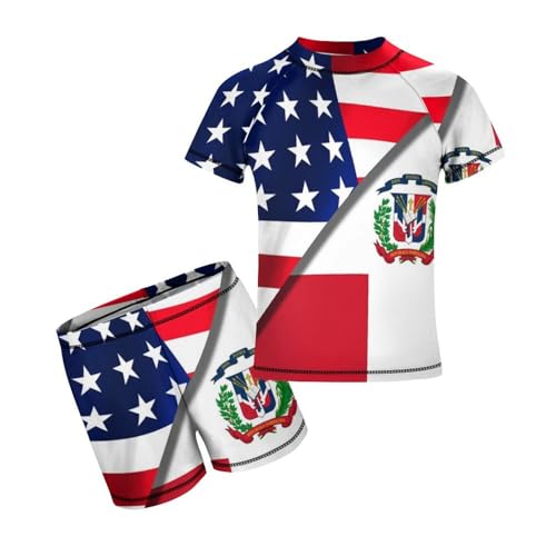 USA and Dominican Republic FlagChildren's Casual Swimsuit Set - Simple and Versatile9-11Y（140cm）