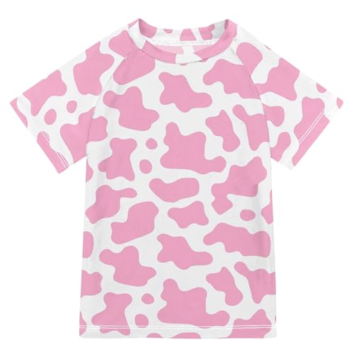 ALAZA Kids Rash Guard Girls Boys Toddler Swim Shirts Short Sleeve Pink Cow Camoflage UPF 50+ 3T
