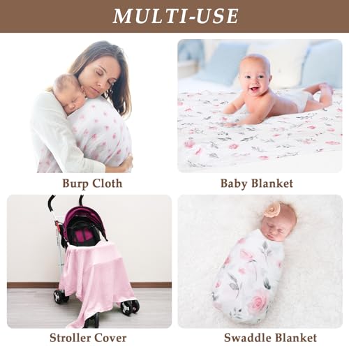 Image of david's kids 4 Pack Baby Muslin Swaddle Blankets, 100% Cotton and Ultra Soft Breathable Receiving Blanket Wrap for Boys Girls, New Born Essentials, Large 47 x 47 inches, Pink Floral