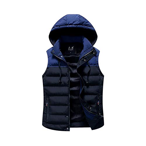 Men's Winter Quilted Vest Sleeveless Outdoor Casual Down Cotton Vest with Hooded Body Warmer Zipper Cotton Outerwear,4,L