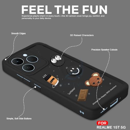 Image of AESTMO Back Case Cover for Realme 15T 5G Cover | Cute Fun Cartoon 3D Ball | Coffee Silicone Case | Full Body Protection | Camera Protection Back Cover for Realme 15T 5G (Black)