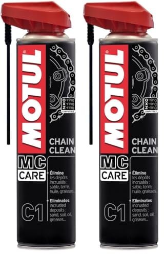 Motul - Nettoyant Chaîne Moto Aérosol - Dégraissant Extrême Pour Motos Routières et Tout-Terrain - Compatible O-RING, X-RING, Z-RING - Évaporation Très Rapide - MC Care Chain Clean C1-400 ml