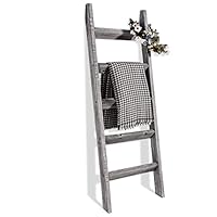 FUIN 5ft Wood Decorative Wall Leaning Blanket Ladders Bathroom Storage Quilt Towel Display Rack Shelf Holder Rustic Farmhouse