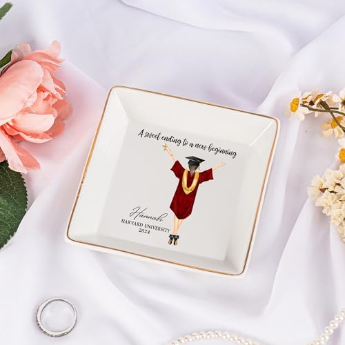 KEMEILA Personalized Jewelry Dish, A Sweet Ending To A New Beginning, Graduation Gifts for Her 2024, Inspirational Graduation Gift, High School Graduate Gifts for Best Friend or Daughter - Thumbnail 5