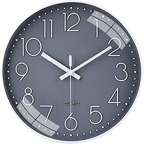 Image of TEKCOOL Plastic Digital Wall Clock 12 inch Silent Quartz Decorative Non-Ticking Classic Clock Battery Operated Round Easy to Read for Room /Home /Kitchen /Bedroom /Office /School- (Grey);