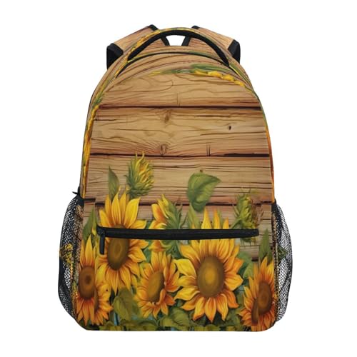 Sac à dos ordinateur portable avec finitions imitation bois et motifs tournesols élégants