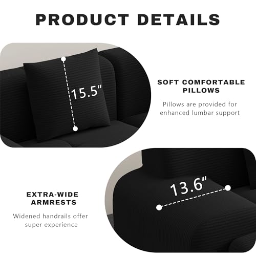 Image of 107 inch Cloud Modular Sectional Couch,Boneless Sofa with Ottman,L-Shape Upholstered Sofas with Deep Seat,Modern Cozy Corduroy Couches with Memory Foam,No Assembly Required (Black)