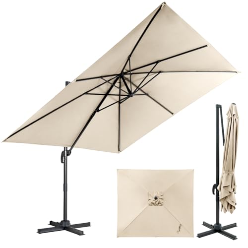 SFAREST 3M Cantilever Parasol with Crank Handle & 360°Rotation, Beige