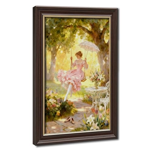 Poster romantique femme robe rose sur toile premium de grand format 61x91cm