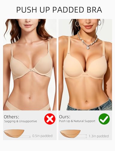 Upushall Womens Plunge Padded Push Up Bras for Small Breast Seamless T Shirt Bra Underwire Beige - image 3