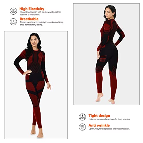 Meetyoo Women's Thermal Sets Winter Long Johns Warm Base Layer Top Bottom Cold Gear Skiing Underwear, Red, Medium #TOP4