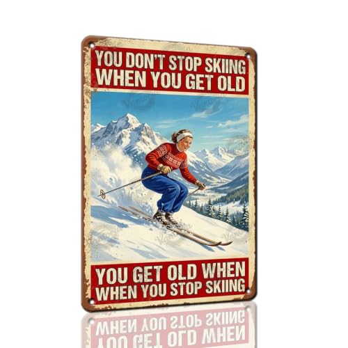 Vantoria Vintage Metal Tin Sign Skiing Lover Wall Decor Retro