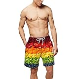 DOTBUY Sommer Herren Badeshorts Badehosen Strand Hosen, 3D Druck Männer Jungen Board Shorts Schnelltrocknend Verstellbarem Tunnelzug Innen Taschen Casual Mode Urlaub (M,Obst)