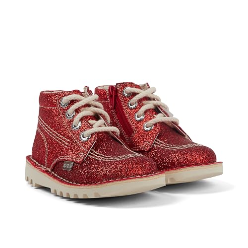 Kickers Unisex Kids Kick Hi Glitter Textile Ankle Boot, Red, 9 UK Child
