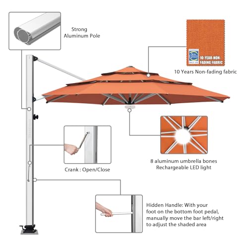 EliteShade USA APOLLO 3-Tier 11FT Full Aluminum Cantilever Patio Umbrella for Outdoor Restaurant Garden Courtyard Deck Pool and Marketing with Light (No battery), Rust by EliteShade - Image 3