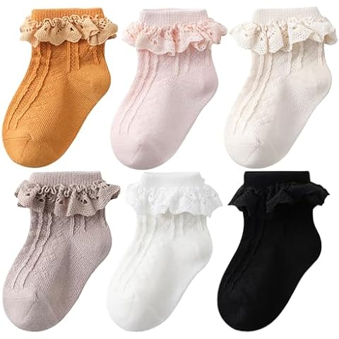 Bestag 6 Pairs Toddler Ruffle Socks Girls Ruffle Socks for Baby Little Kids (US, Alpha, One Size, 4-5 Years, Sock set 1) Cover
