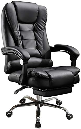 Massage Chair with Footrest - Reclining Chair Pu Leather Office Chair - High Back Executive Adjustable Rolling Swivel Chair with Retractable Footrest (Black)