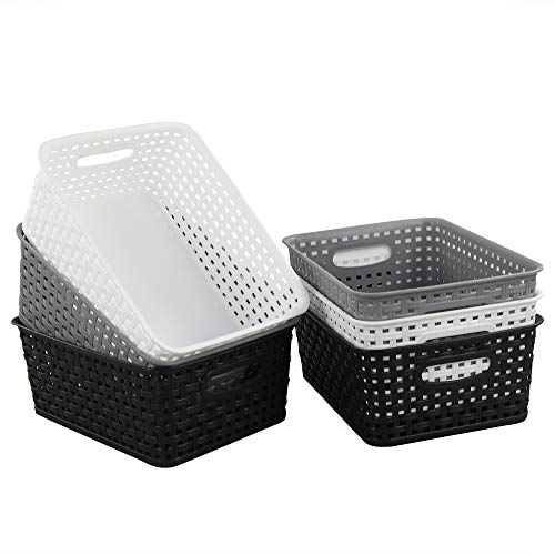 Eagrye 6-Pack 10.4-Inch X 7.6-Inch X 4.05-Inch Plastic Storage Basket, Woven Basket Bin #TOP6