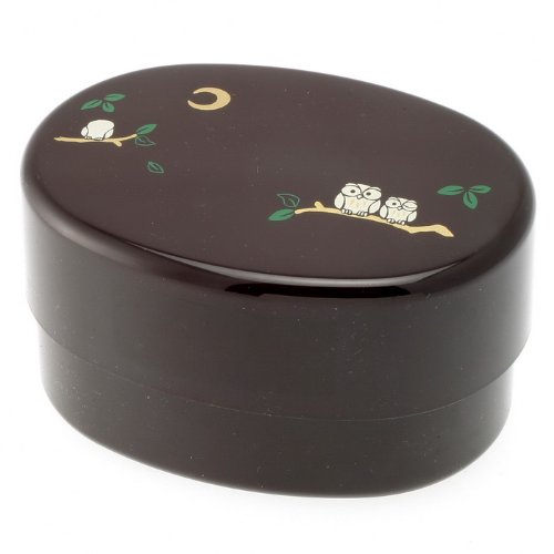 Kotobuki 2-Tier Bento Food-Storage Box, Burgundy Owl and Moon