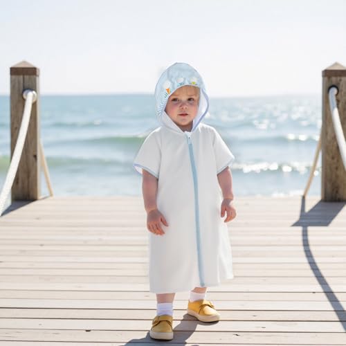 Image of Baby Girls Boys Terry Cloth Swim Cover Up Zip Up Hooded Bathing Suit Coverup Wraps Kid Summer Pool Beach Swimsuit