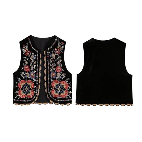 Chaleco de lino sin mangas blusa casual con flores crochet estilo cardigan 4