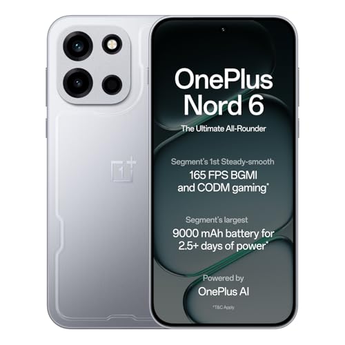 OnePlus Nord 6 | 12GB+256GB | Quick Silver | Snapdragon 8s Gen 4 | Segment's First Stable 165FPS Gaming | Segment's Largest 9000mAh Battery | Most Complete IP Rating | Personalized AI