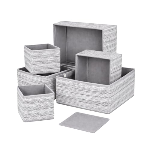 Image of DALUCI 6 Piece Foldable Clothing Storage Box Set | Cube Storage Bins and Dividers for Wardrobe Cloth Organizer for Storage Cupboard and Drawer Organizers for Shirts Pants Underwear Bras Socks (Grey)