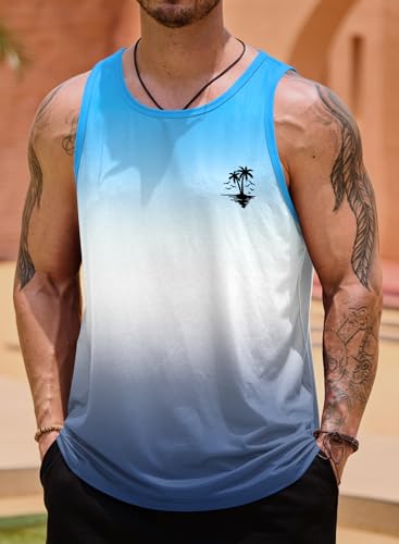 Image of VOGSTART Mens Hawaiian Beach Tank Tops Summer Vacation Muscle Top Graphic Sleeveless Shirts (S-3XL)