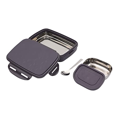 Image of JAYPEE Inner Stainless Steel Insulated Lunch Box Wavesteel Sr. Raider Grey, 600 ml, Airtight Tiffin Box for School Kids |Spillproof with Silicon Seal | BPA Free