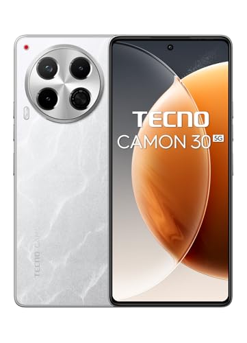 Smartphone Tecno Camon 30 5G 256GB, Tela AMOLED 6.78' FHD+, Câmera Tripla 50MP, Bateria 5000mAh, Carregamento Rápido 70W, Android 14, Dual Chip – Branco