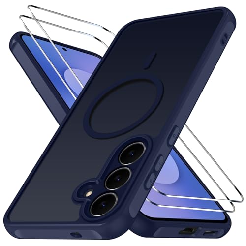 iVoler Cover Magnetica per Samsung Galaxy S25 FE 5G con 2 Pezzi Pellicola Vetro Temperato, Custodia Traslucida Opaca Sottile Anti-Impronte MagSafe Case, Opaca Blu Profondo