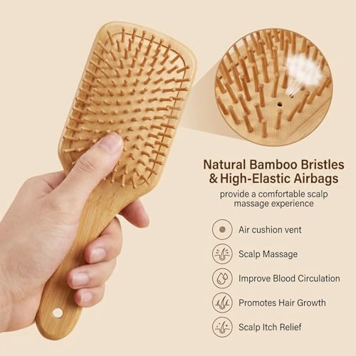 Cepillo de mango de madera de bambú natural para evitar la rotura del cabello 4