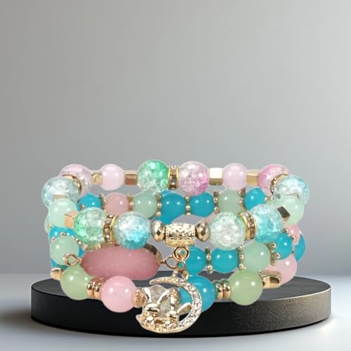 Image of ROYAL NEEDS Fashionable Beaded Multilayer Bracelets for girls and women's. Multicolor flexible crystal Bohemian Stackable Bracelets for women's