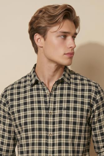Image of Peter England Men's Checkered Cotton Shirt | Smart Casual | Full Sleeves