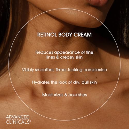 Advanced Clinicals Retinol Body Cream Moisturizer + Exfoliating 10% Glycolic Acid & Lactic Acid Lotion 2PC Skincare Set For Women & Men To Reduce Appearance Of Crepey Skin & Uneven Rough Skin Texture 11.75 Fl Oz