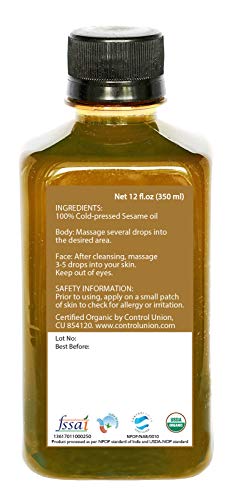 Daana Organic Sesame Oil For Skin: Extra Virgin, Cold Pressed (12 Fl Oz) #TOP3