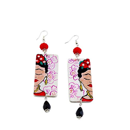 Boucles d'oreilles en bois peint Frida Kahlo pour illuminer vos tenues bohèmes de l'été