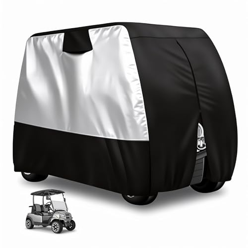 HMAZAE Golf Cart Cover for 2 Passenger, Heavy Duty 210D Waterproof Golf Cart Covers Fit Yamaha EZGO Club Car, All-Season Outdoor Golf Cart Accessories with Windproof Buckle & Elastic Hem