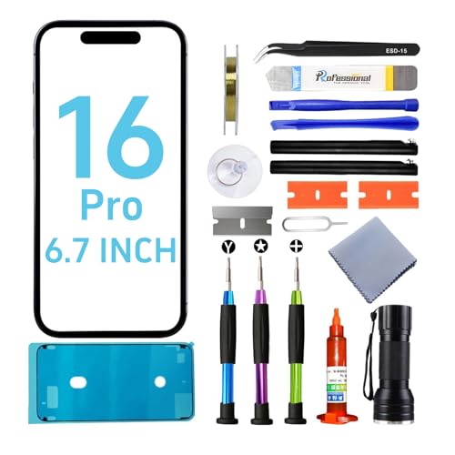 Tpyag for IPhone 16 Pro Screen Replacement Glass Replacement for IPhone 16 Pro 6.3 inch Screen Repair Kit with Waterproof Adhesive(NO OLED & Touch Digitizer)