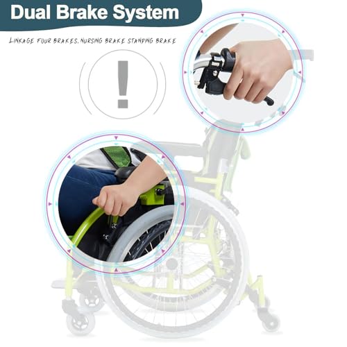 Pediatric-Wheelchair-for-Kids-Children-Lightweight-Aluminum-Wheelchairs-wSafety-Belt-Comfort-and-Mobility-for-Disabled-Teens-Manual-Folding-Wheelchair-wSwing-Away-Footrest-14-W-Seat