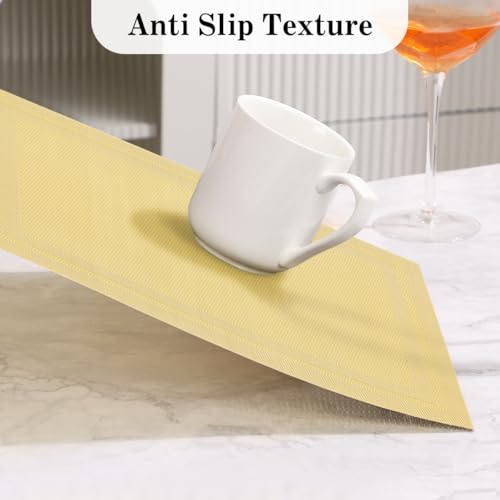 Placemats Set of 4, Heat Resistant Place Mats, Washable PVC Table Mats, Woven Vinyl Placemats, Non-Slip Stain Resistan Plastic Placemats for Table (Light Yellow, 4) by HADEEONG - Image 8